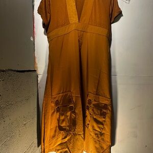 Elegant Orange V-Neck Dress